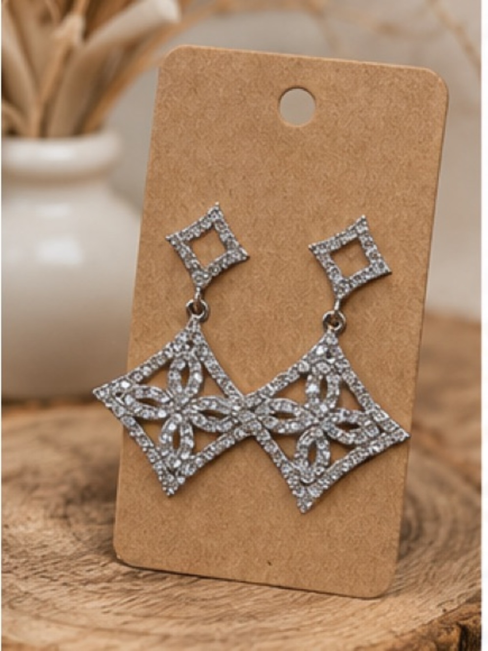 5/25 ✨✨ Crystal Silver Filigree Drop Earrings - Elegant Women's Jewelry